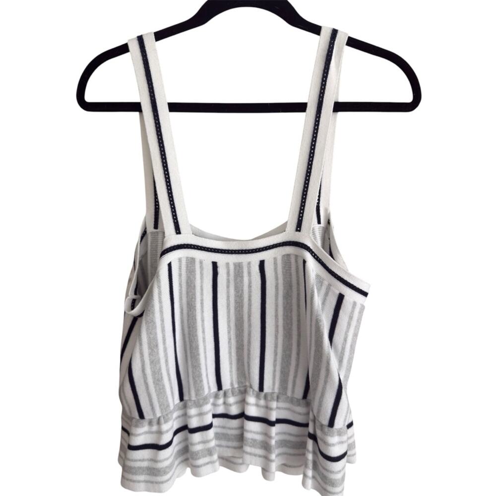 Neutral Striped Peplum Tank Black White Gray Knit Coastal Chic Summer Top - Picture 5 of 5